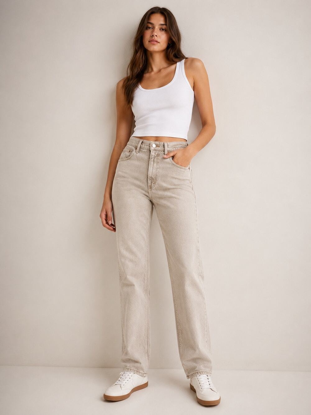 NWT Abercrombie Curve Love 90s Straight Ultra High Rise Jeans 31 12R Beige